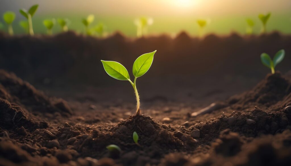Decorative image showing a seed breaking through the soil for the first time