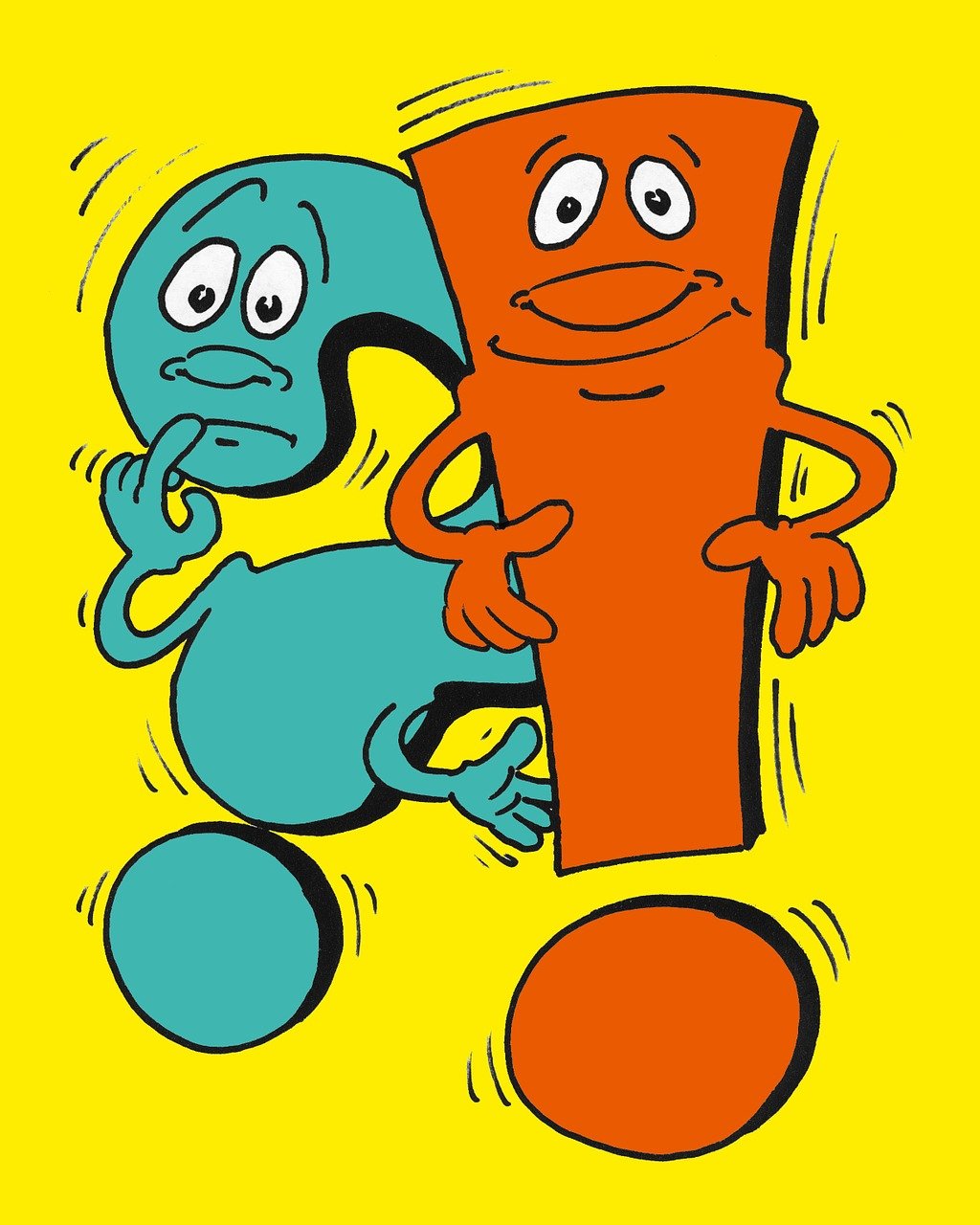 Cartoon images of a question mark and exclamation mark
