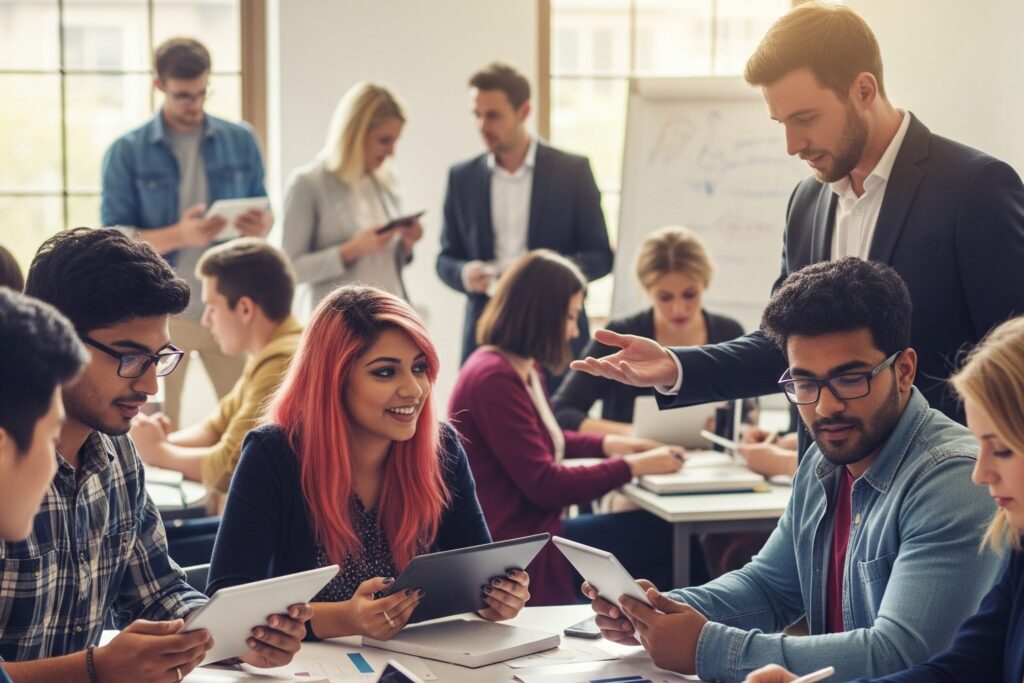 Image of a classroom and people working